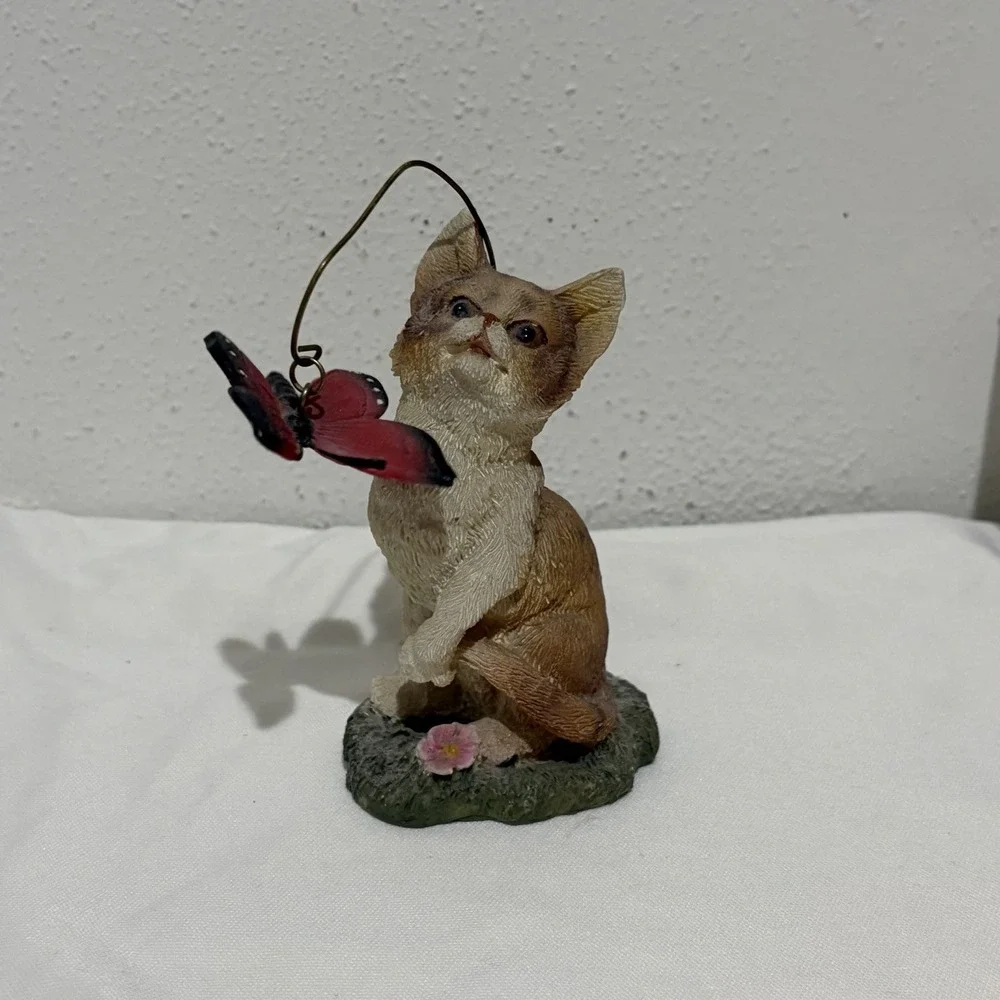 vintage cat butterfly on wire figurine Playful 5